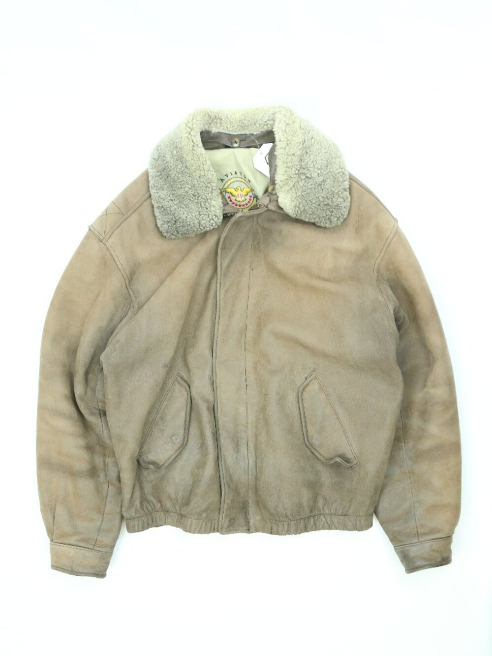 Men's Brown Leather Aviator Jacket Size Large